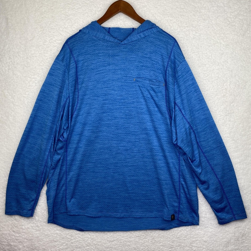 Ariat Rebar Mens 2XL Blue Hooded Long Sleeve Shirt Lightweight V-Neck Jersey